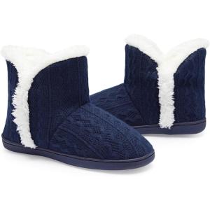 imageNineCiFun Womens Fuzzy Winter Bootie Slippers Knitted Ankle Boots Slippers Warm House Shoes Outdoor Indoor with Plush Fur LiningNavy