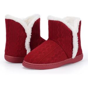 imageNineCiFun Womens Fuzzy Winter Bootie Slippers Knitted Ankle Boots Slippers Warm House Shoes Outdoor Indoor with Plush Fur LiningRed