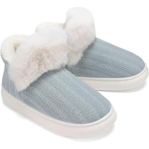 imageNineCiFun Womens Fuzzy Winter Bootie Slippers Knitted Ankle Boots Slippers Warm House Shoes Outdoor Indoor with Plush Fur LiningSky Blue