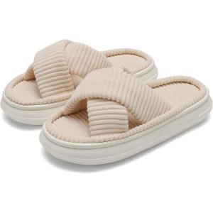 imageNineCiFun Womens House Slippers Open Toe Slide Slippers for Women Summer Slippers Memory Foam House Shoes with Cross Band Platform Slippers for Indoor and Outdoor UseBeige