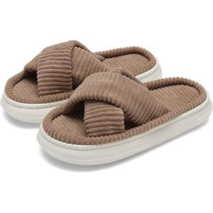 imageNineCiFun Womens House Slippers Open Toe Slide Slippers for Women Summer Slippers Memory Foam House Shoes with Cross Band Platform Slippers for Indoor and Outdoor UseBrown