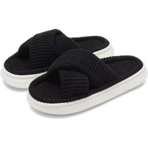 imageNineCiFun Womens House Slippers Open Toe Slide Slippers for Women Summer Slippers Memory Foam House Shoes with Cross Band Platform Slippers for Indoor and Outdoor UseBlack