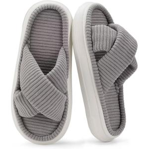 imageNineCiFun Womens House Slippers Open Toe Slide Slippers for Women Summer Slippers Memory Foam House Shoes with Cross Band Platform Slippers for Indoor and Outdoor UseGrey