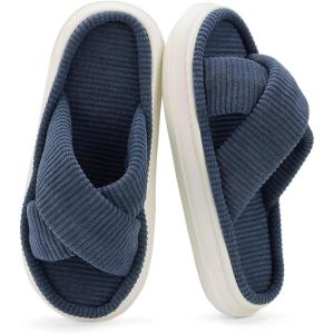 imageNineCiFun Womens House Slippers Open Toe Slide Slippers for Women Summer Slippers Memory Foam House Shoes with Cross Band Platform Slippers for Indoor and Outdoor UseNavy