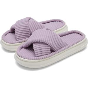 imageNineCiFun Womens House Slippers Open Toe Slide Slippers for Women Summer Slippers Memory Foam House Shoes with Cross Band Platform Slippers for Indoor and Outdoor UsePurple