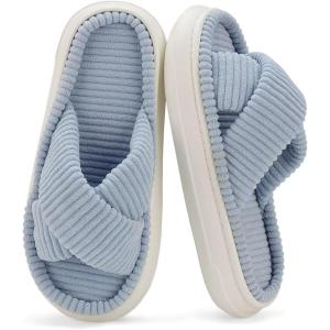 imageNineCiFun Womens House Slippers Open Toe Slide Slippers for Women Summer Slippers Memory Foam House Shoes with Cross Band Platform Slippers for Indoor and Outdoor UseLight Blue