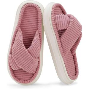 imageNineCiFun Womens House Slippers Open Toe Slide Slippers for Women Summer Slippers Memory Foam House Shoes with Cross Band Platform Slippers for Indoor and Outdoor UsePink