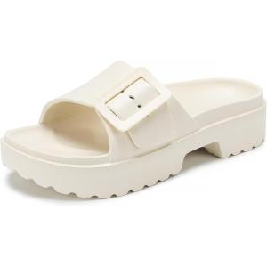 imageNineCiFun Womens Platform Sandals Low Wedge Sandals Open Toe Slide Sandals With Adjustable BuckleBeige