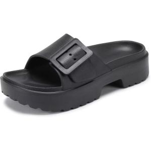 imageNineCiFun Womens Platform Sandals Low Wedge Sandals Open Toe Slide Sandals With Adjustable BuckleBlack