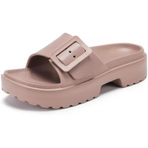 imageNineCiFun Womens Platform Sandals Low Wedge Sandals Open Toe Slide Sandals With Adjustable BuckleLatte