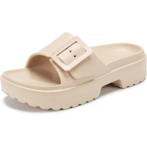 imageNineCiFun Womens Platform Sandals Low Wedge Sandals Open Toe Slide Sandals With Adjustable BuckleSand