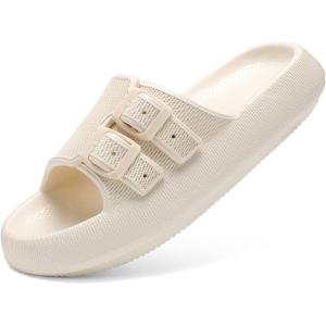 imageNineCiFun Womens Slide Sandals for Comfortable Soft Cloud Slides  Adjustable NonSlip Flat Sandals for Women and Men  Slip On Slippers Pillow SlippersBeige