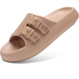 imageNineCiFun Womens Slide Sandals for Comfortable Soft Cloud Slides  Adjustable NonSlip Flat Sandals for Women and Men  Slip On Slippers Pillow SlippersBrown