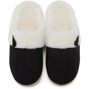 imageNineCiFun Womens Slip on Fuzzy House Slippers Memory Foam Slippers Scuff Outdoor Indoor Warm Plush Bedroom Shoes with Faux Fur LiningBlack