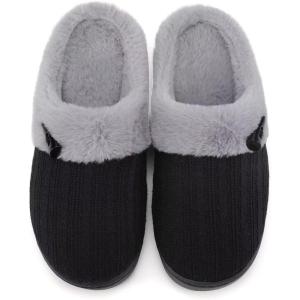 imageNineCiFun Womens Slip on Fuzzy House Slippers Memory Foam Slippers Scuff Outdoor Indoor Warm Plush Bedroom Shoes with Faux Fur LiningBlack Grey
