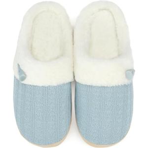 imageNineCiFun Womens Slip on Fuzzy House Slippers Memory Foam Slippers Scuff Outdoor Indoor Warm Plush Bedroom Shoes with Faux Fur LiningBlue