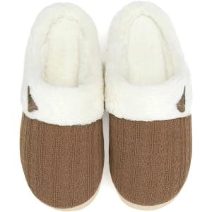 imageNineCiFun Womens Slip on Fuzzy House Slippers Memory Foam Slippers Scuff Outdoor Indoor Warm Plush Bedroom Shoes with Faux Fur LiningBrown