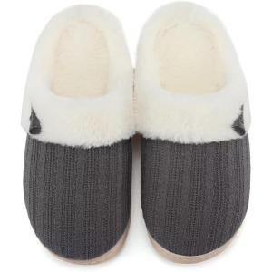 imageNineCiFun Womens Slip on Fuzzy House Slippers Memory Foam Slippers Scuff Outdoor Indoor Warm Plush Bedroom Shoes with Faux Fur LiningDark Grey