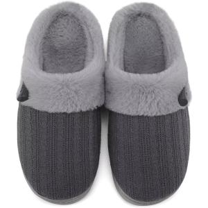imageNineCiFun Womens Slip on Fuzzy House Slippers Memory Foam Slippers Scuff Outdoor Indoor Warm Plush Bedroom Shoes with Faux Fur LiningGrey