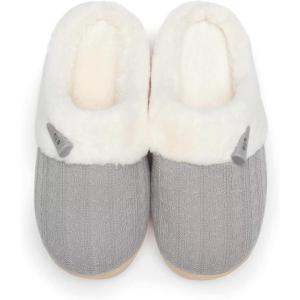 imageNineCiFun Womens Slip on Fuzzy House Slippers Memory Foam Slippers Scuff Outdoor Indoor Warm Plush Bedroom Shoes with Faux Fur LiningLight Gray