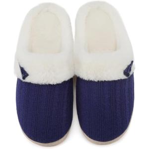 imageNineCiFun Womens Slip on Fuzzy House Slippers Memory Foam Slippers Scuff Outdoor Indoor Warm Plush Bedroom Shoes with Faux Fur LiningNavy