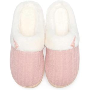 imageNineCiFun Womens Slip on Fuzzy House Slippers Memory Foam Slippers Scuff Outdoor Indoor Warm Plush Bedroom Shoes with Faux Fur LiningPink