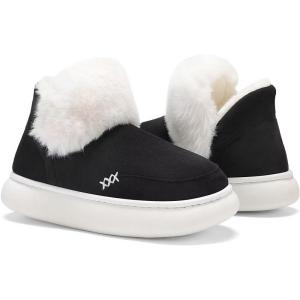 imageNineCiFun Womens Suede Bootie Slippers Warm Fuzzy Slippers with Faux Fur Lining Cozy Memory Foam Indoor House ShoesBlack