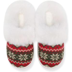 imageNineCiFun Womens Warm House Slippers Memory Foam House Fuzzy Cute Christmas Slippers Ladies Bedroom Slippers Gift For WomenArmy Green Red