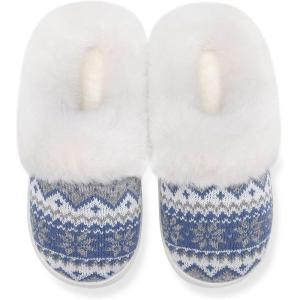 imageNineCiFun Womens Warm House Slippers Memory Foam House Fuzzy Cute Christmas Slippers Ladies Bedroom Slippers Gift For WomenWhite Blue