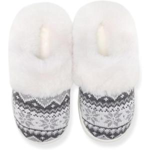 imageNineCiFun Womens Warm House Slippers Memory Foam House Fuzzy Cute Christmas Slippers Ladies Bedroom Slippers Gift For WomenWhite Grey