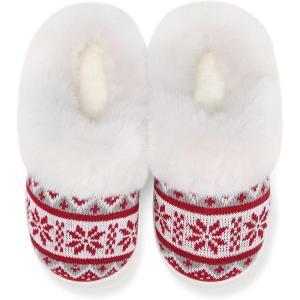 imageNineCiFun Womens Warm House Slippers Memory Foam House Fuzzy Cute Christmas Slippers Ladies Bedroom Slippers Gift For WomenWhite Red
