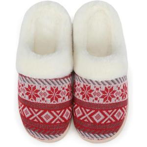 imageNineCiFun Womens Warm House Slippers Memory Foam House Fuzzy Cute Christmas Slippers Ladies Bedroom Slippers Gift For WomenWine Red