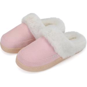 imageNineCiFun Womens and Mens Suede House Slippers Slip on Fuzzy Slippers with Faux Fur Lining Indoor Outdoor Home Shoes with Rubber SoleBaby Pink