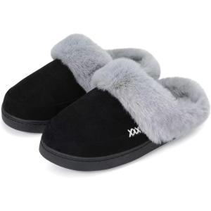 imageNineCiFun Womens and Mens Suede House Slippers Slip on Fuzzy Slippers with Faux Fur Lining Indoor Outdoor Home Shoes with Rubber SoleBlack