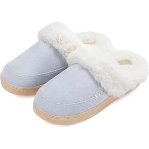 imageNineCiFun Womens and Mens Suede House Slippers Slip on Fuzzy Slippers with Faux Fur Lining Indoor Outdoor Home Shoes with Rubber SoleBlue