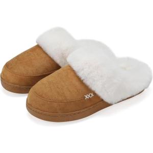 imageNineCiFun Womens and Mens Suede House Slippers Slip on Fuzzy Slippers with Faux Fur Lining Indoor Outdoor Home Shoes with Rubber SoleCamel