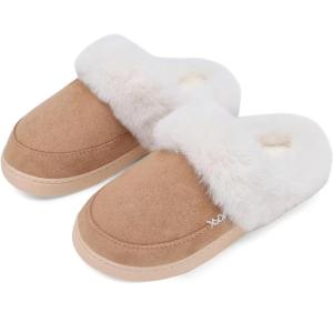 imageNineCiFun Womens and Mens Suede House Slippers Slip on Fuzzy Slippers with Faux Fur Lining Indoor Outdoor Home Shoes with Rubber SoleChestnut