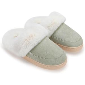 imageNineCiFun Womens and Mens Suede House Slippers Slip on Fuzzy Slippers with Faux Fur Lining Indoor Outdoor Home Shoes with Rubber SoleGreen