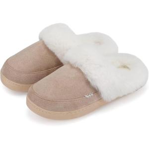 imageNineCiFun Womens and Mens Suede House Slippers Slip on Fuzzy Slippers with Faux Fur Lining Indoor Outdoor Home Shoes with Rubber SoleKhaki