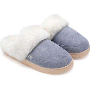 imageNineCiFun Womens and Mens Suede House Slippers Slip on Fuzzy Slippers with Faux Fur Lining Indoor Outdoor Home Shoes with Rubber SoleLight Blue