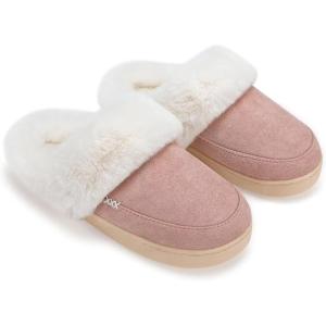 imageNineCiFun Womens and Mens Suede House Slippers Slip on Fuzzy Slippers with Faux Fur Lining Indoor Outdoor Home Shoes with Rubber SoleLight Pink