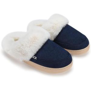 imageNineCiFun Womens and Mens Suede House Slippers Slip on Fuzzy Slippers with Faux Fur Lining Indoor Outdoor Home Shoes with Rubber SoleNavy