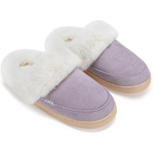 imageNineCiFun Womens and Mens Suede House Slippers Slip on Fuzzy Slippers with Faux Fur Lining Indoor Outdoor Home Shoes with Rubber SolePurple