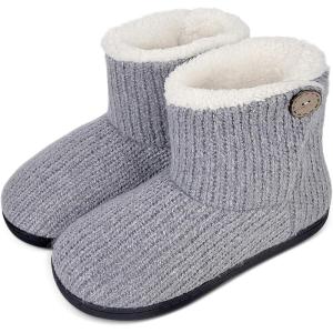 imageParlovable Womens Bootie Slippers Warm Knit Plush Lining Boots Comfortable Memory Foam Slipon Comfy House Shoes Breathable Indoor WinterGrey