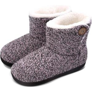 imageParlovable Womens Bootie Slippers Warm Knit Plush Lining Boots Comfortable Memory Foam Slipon Comfy House Shoes Breathable Indoor WinterPink