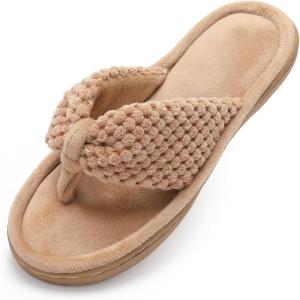 imageParlovable Womens Flip Flop Slippers Memory Foam Slip on Thong Slipper Breathable Cozy Open Toe House Shoes AntiSkid Rubber Sole Sandal Indoor OutdoorCamel