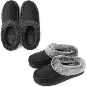 imageULTRAIDEAS Couples Suede Moccasin Memory Foam SlippersMen Size 1112 Women Size 910