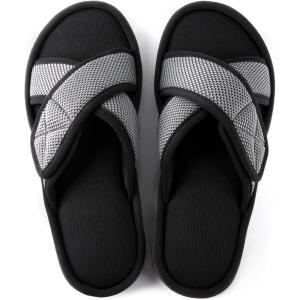 imageULTRAIDEAS Mens Adjustable Sandal Slipper with Memory Foam Summer Cross Strap House SlidesDark Grey