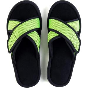 imageULTRAIDEAS Mens Adjustable Sandal Slipper with Memory Foam Summer Cross Strap House SlidesGreen