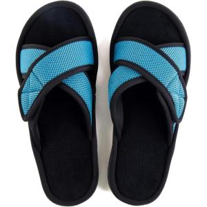 imageULTRAIDEAS Mens Adjustable Sandal Slipper with Memory Foam Summer Cross Strap House SlidesLight Blue